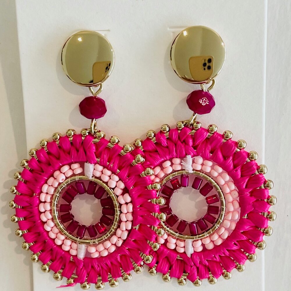 J.Crew Factory Beaded Circle Statement Earrings, pink, Deep Magenta Gold Plated - Picture 6 of 6